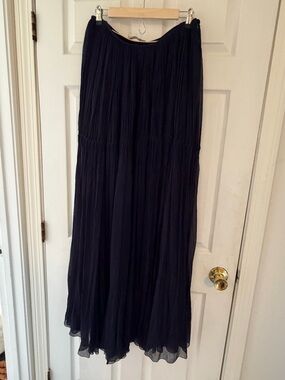 Chloe Navy Blue Silk Chiffon Maxi Skirt